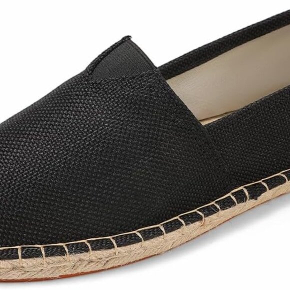 Shoes - Canvas Slip On Espadrilles Loafers Unisex Flat Shoes Comfortable Black